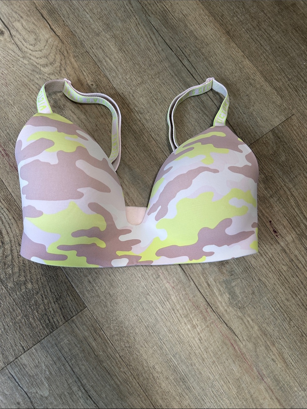 Victoria’s  Secret Camo Print Padded Bra - Pink, Yellow, Cream